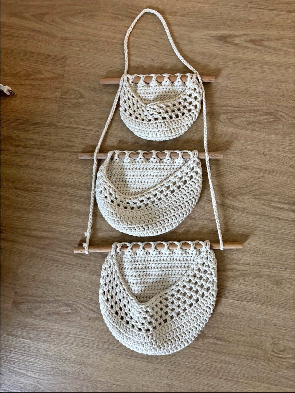 Amazon Cream Crochet Hanging Trio Wall Pockets - Boho Storage